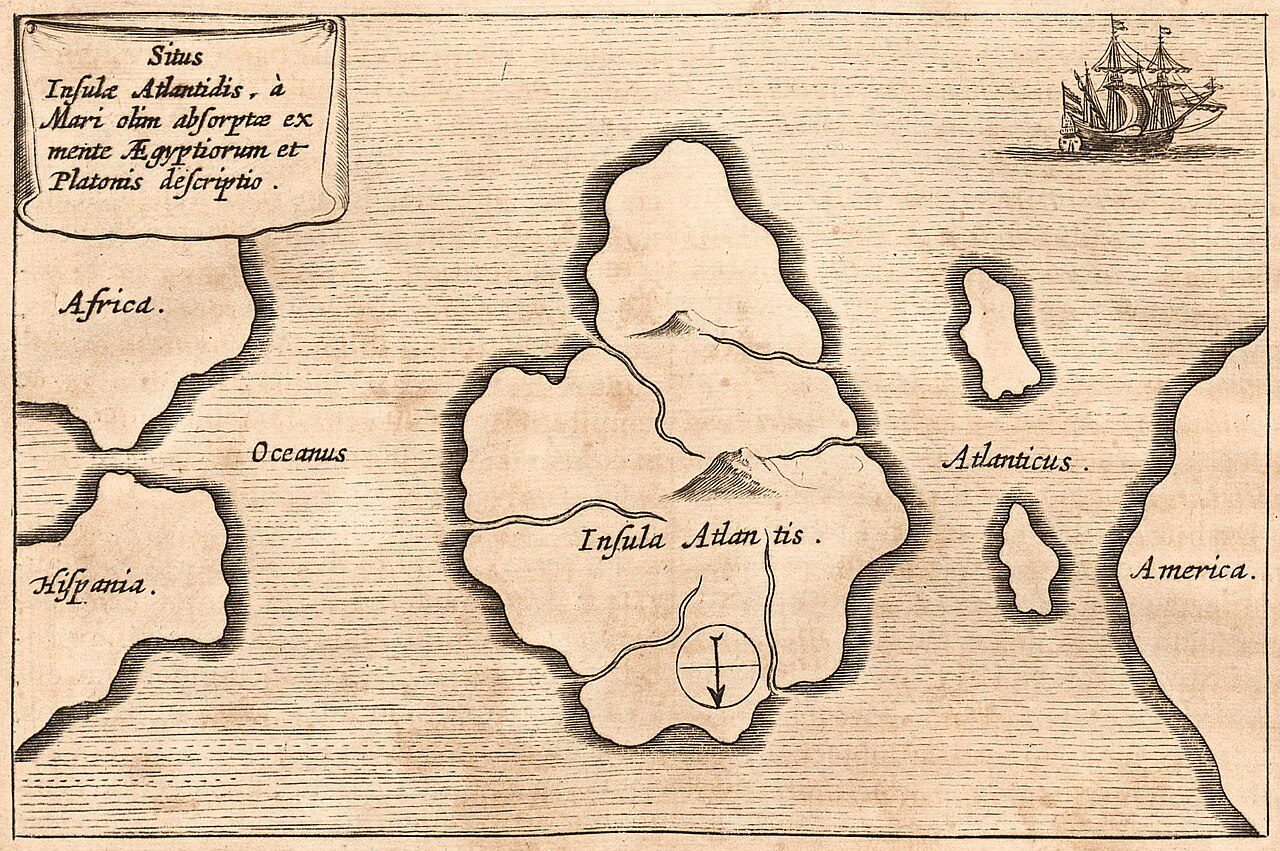 Mapa de la Atlántida creado por Athanasius Kircher, 1664
