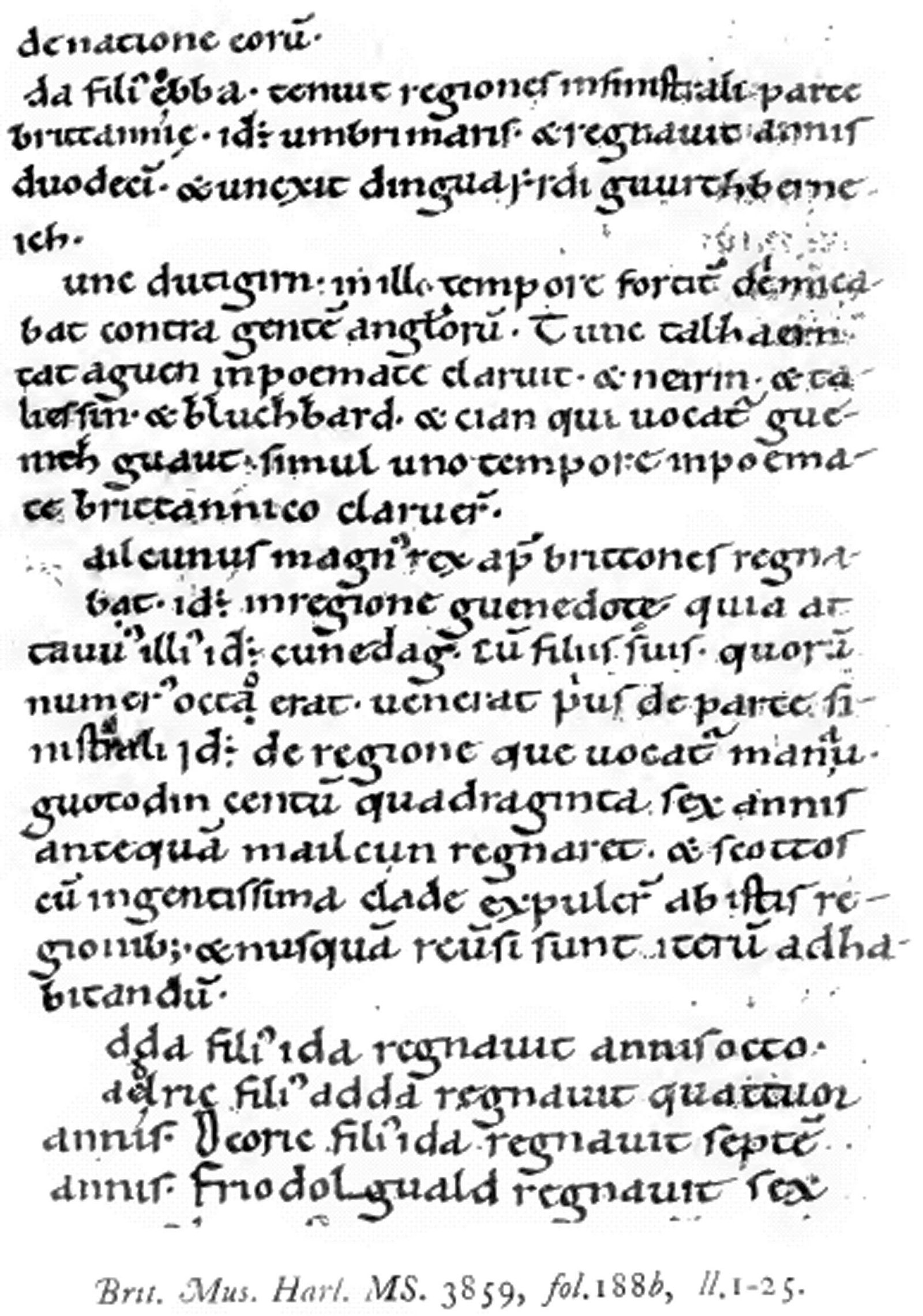 Página de la Historia Brittonum en el manuscrito Harley MS 3859 de la British Library
