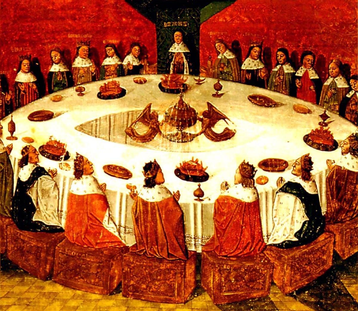 Una reproducción deficiente y con colores alterados de Holy-grail-round-table-ms-fr-112-3-f5r-1470-detail