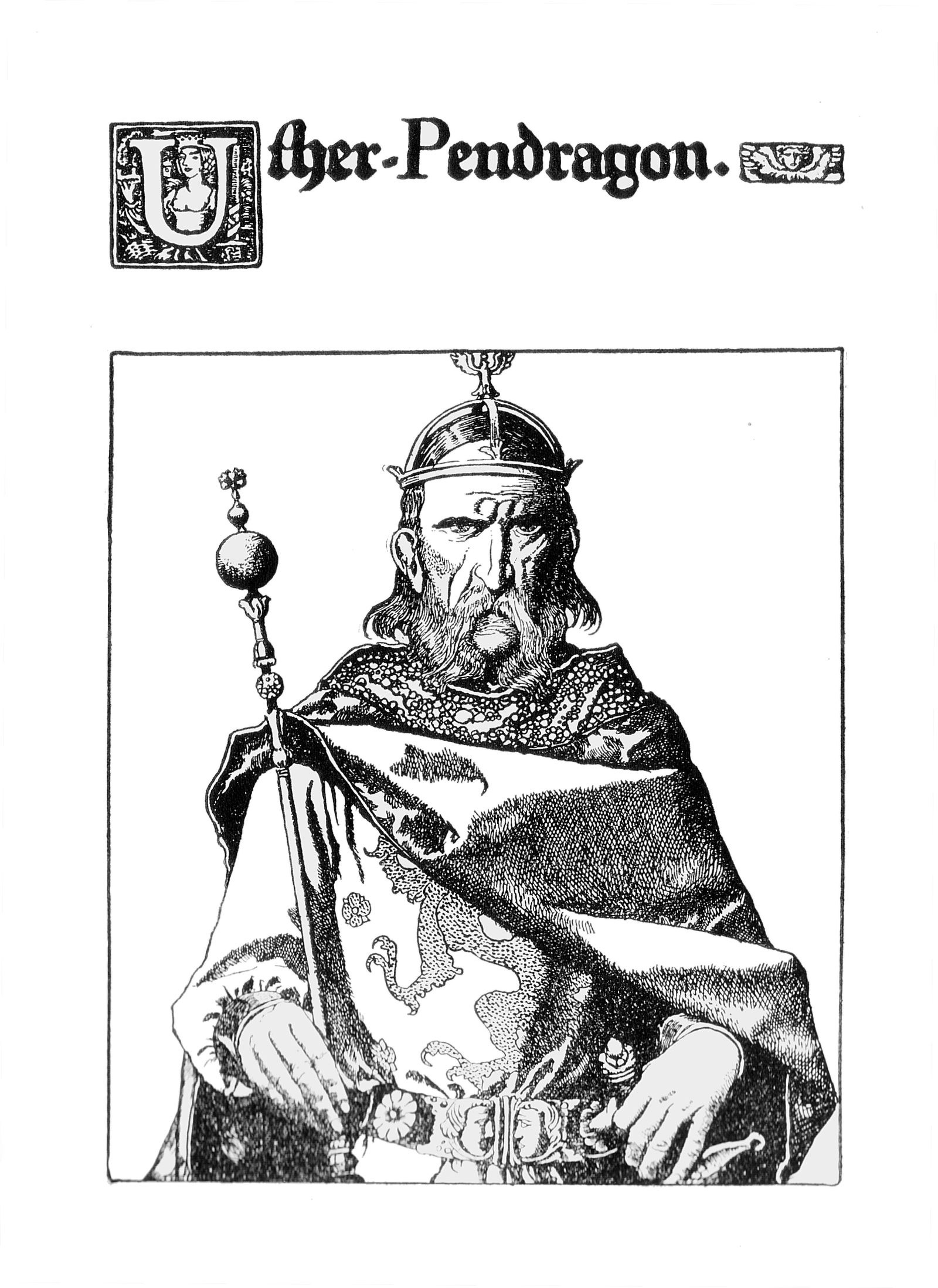 Uther Pendragón, padre del rey Arturo, por Howard Pyle, de The Story of King Arthur and His Knights de Howard Pyle, Charles Scribners, Nueva York, 1903