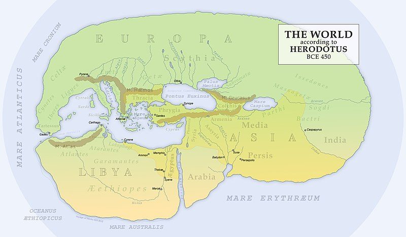 Mapa del mundo basado en las descripciones de Heródoto
