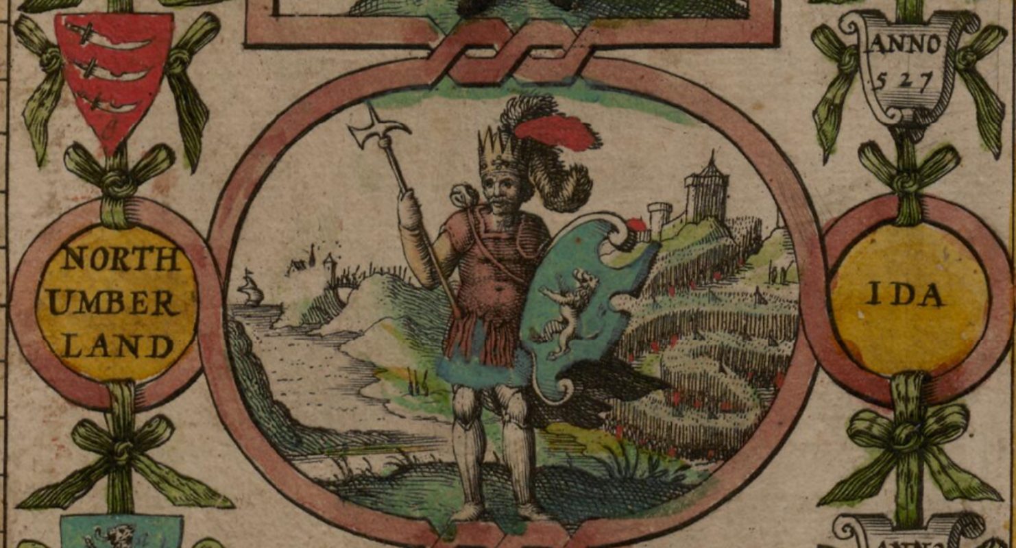 Ida de Bernicia, abuelo de Athelfrith, representado en el mapa de la Heptarquía sajona de John Speed, 1611